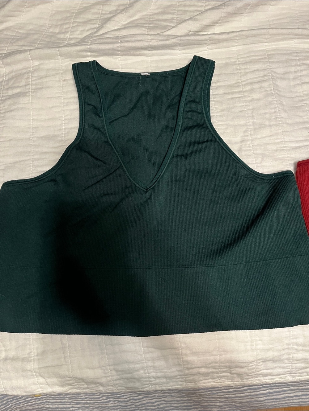 Athleta Aurora crop rib tank Sports Bra Set in Deep Green and Burgundy - Picture 3 of 6